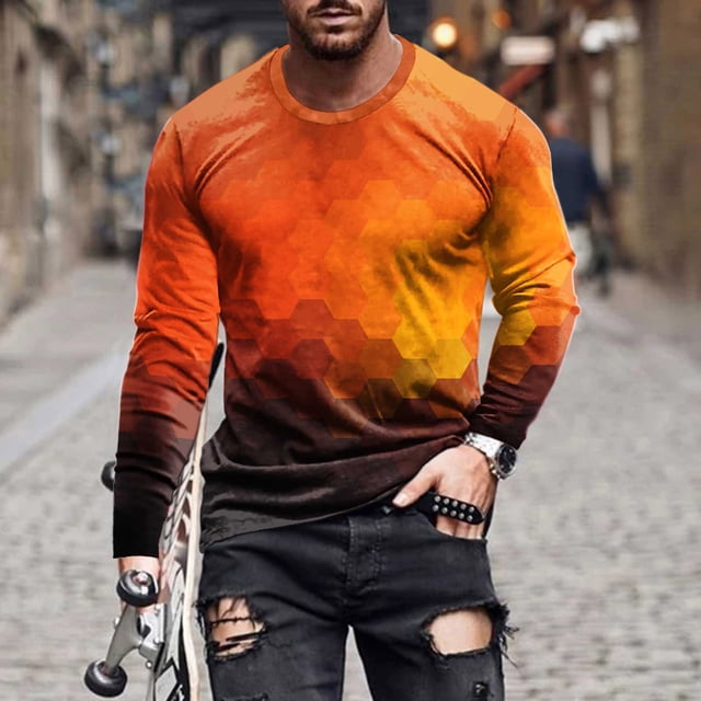 Blusas y camisas de manga larga con cuello redondo para hombre, blusas casuales de cuello redondo y manga larga, camisetas estampadas, blusas para hombre