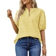 thumbnail image 2 of UVN Summer Blouses for Women Short Sleeve Shirts Ladies Hollow Out Lace Blouse V Neck Dressy Casual Tops, 2 of 8