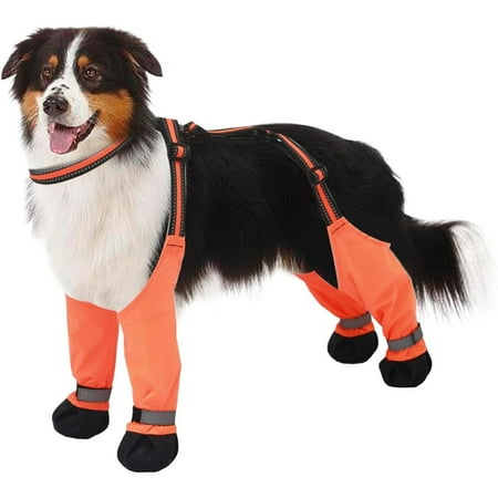 Tingzi Waterproof Dog Shoes  Dog Paw Protectors Shoes with Suspenders  Anti-Slip Reflective Dog Boots  Adjustable Dog Rain Booties for iking  Rainy and Snowy Days (L)