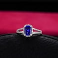 thumbnail image 2 of Split Shank 2.30 Carat 7mm Cushion Cut Blue Sapphire Moissanite Diamond Halo Engagement Ring in 10k White Gold, 2 of 5