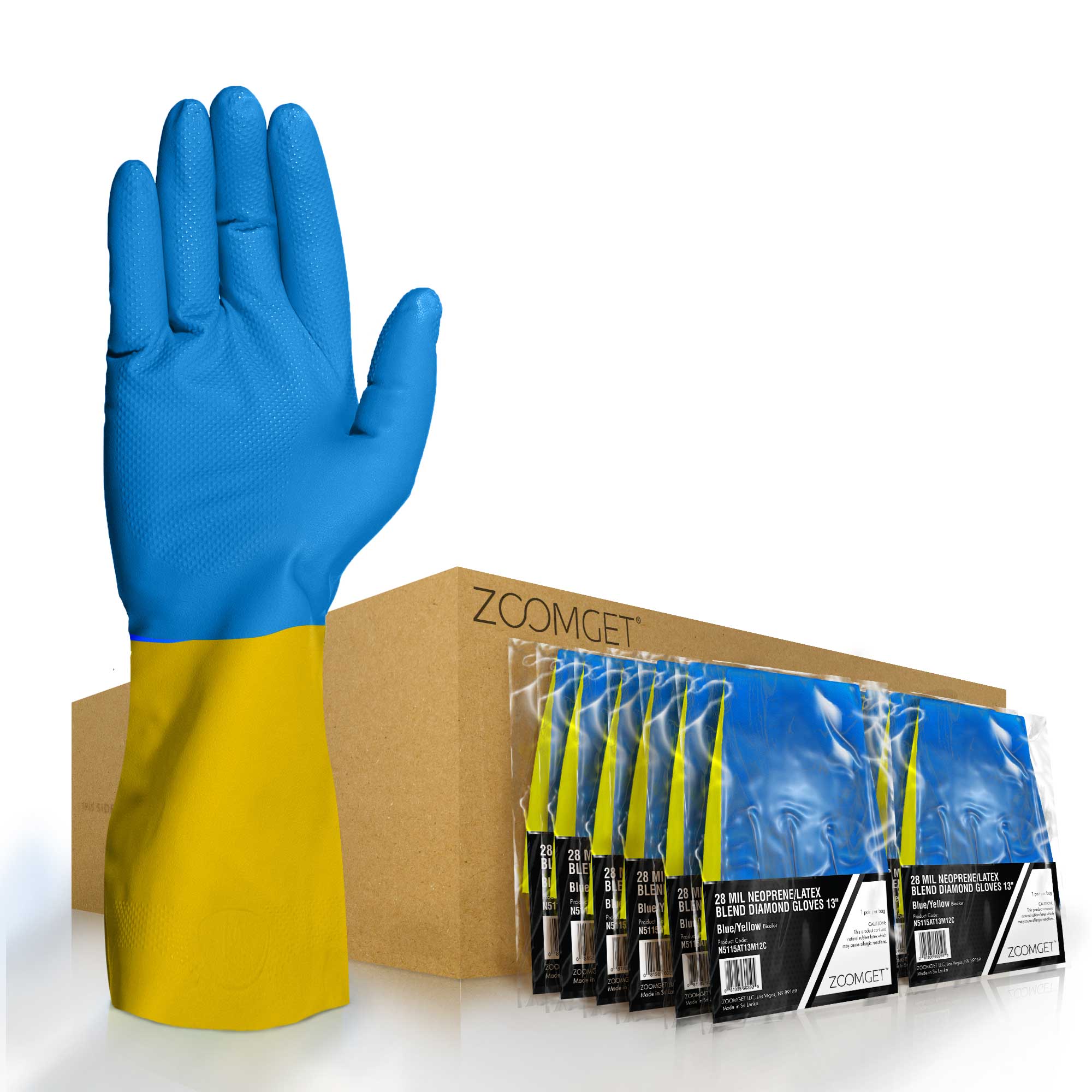 Zoomget Blue Neoprene Latex FlockLined Diamond Grip Work Gloves (Bag
