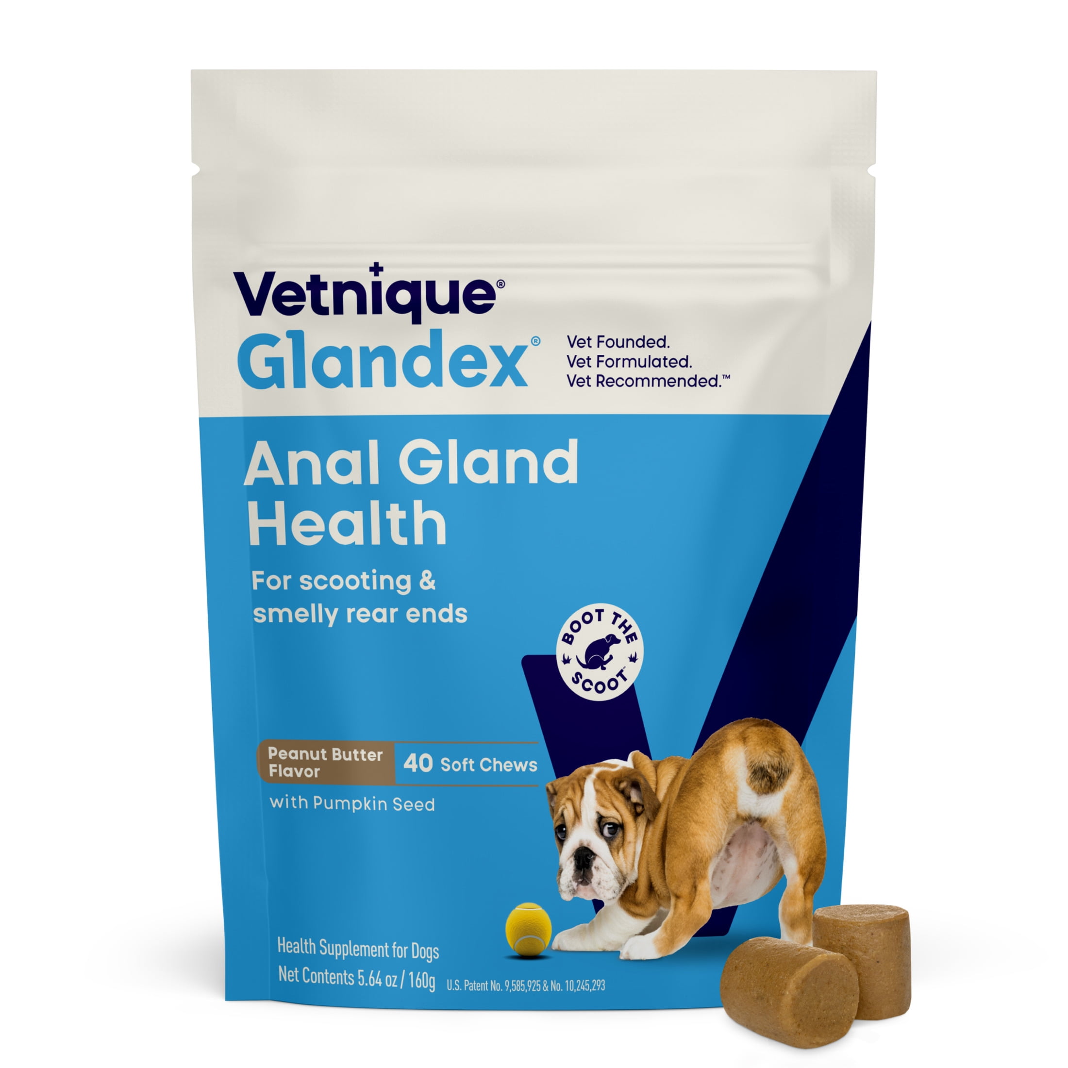 (5 pack) Vetnique Glandex for Dogs Anal Gland & Digestive Health Soft Chews, Peanut Butter Flavor, 40 Count