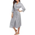 thumbnail image 4 of EQWLJWE Women's Summer Fashion Three Quarter V-neck Prtiped Mid-Calf Sleepwear+Belts Robes Holiday Clearance, 4 of 8