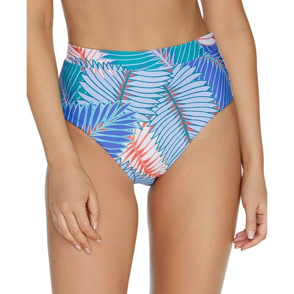 Raisins BLUE Puerto Palm Printed High-Waist Bikini Swim Bottom, US Medium