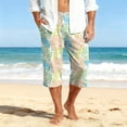 thumbnail image 3 of Mens Swim Trunks Men's Casual Hawaiian Print Drawstring Cropped Capri Pants Resort Print Swim Trunks with Elastic Waist Summer Beach Shorts for Vacation Spring Travel Yellow M, 3 of 9