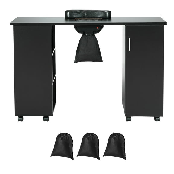 KFFKFF Pedicure Desk, Nail Art Station with Electronic Debris Gatherer, Portable Nail Technician Table with 8 Casters (4 Can Be Secured), 3 Debris Pouch & Arm Support