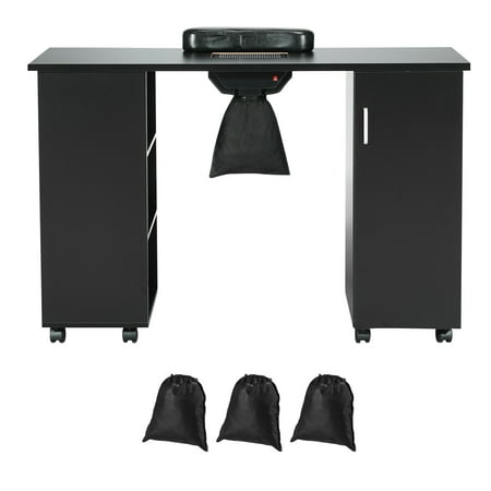KFFKFF Pedicure Desk Nail Art Station with Electronic Debris Gatherer Portable Nail Technician Table with 8 Casters (4 Can Be Secured) 3 Debris Pouch & Arm Support