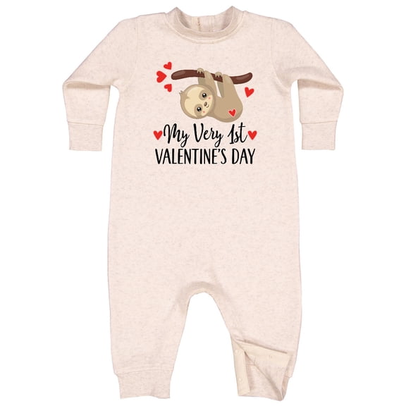 Inktastic My First Valentines Day Baby Sloth Baby Fleece Romper