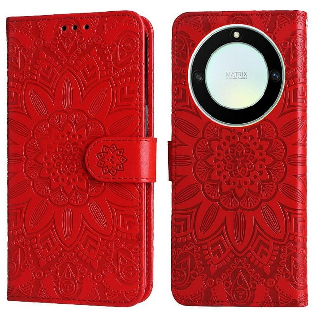 Funda tipo cartera GANGXUN para Honor Magic 5 Lite , diseño girasol, cuero PU, soporte, cierre magnético, tarjetero