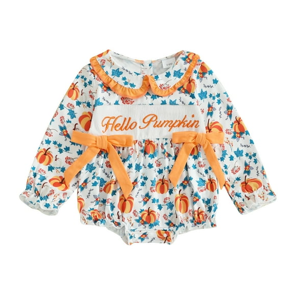 LIIPEE Girls Boys Onesie Halloween Pumpkin Printed Long Sleeve Peter Pan Collar Bowknot Bodysuit Casual Casual Outings One-Pieces,Green,6-12 Months