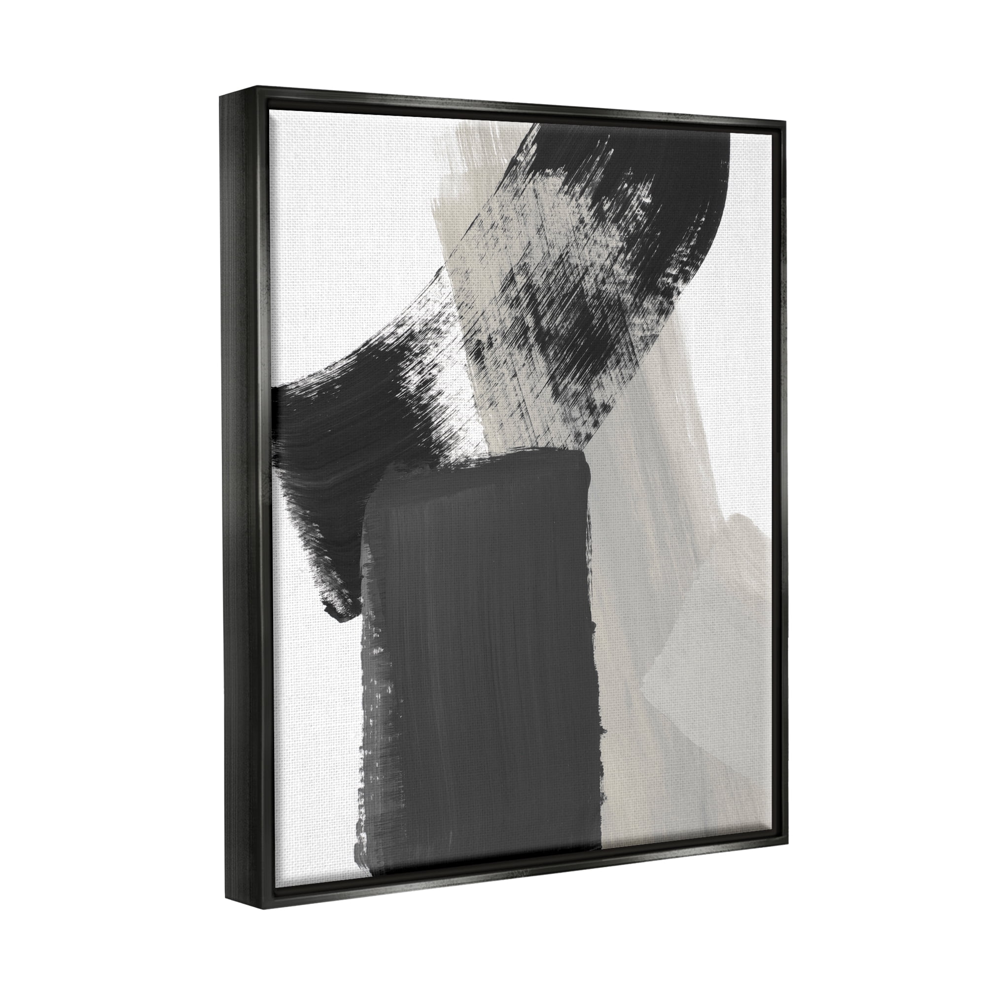 Stupell Industries Black & Beige Abstract Abstract Painting Black Floater Framed Art Print Wall Art, 25 x 31