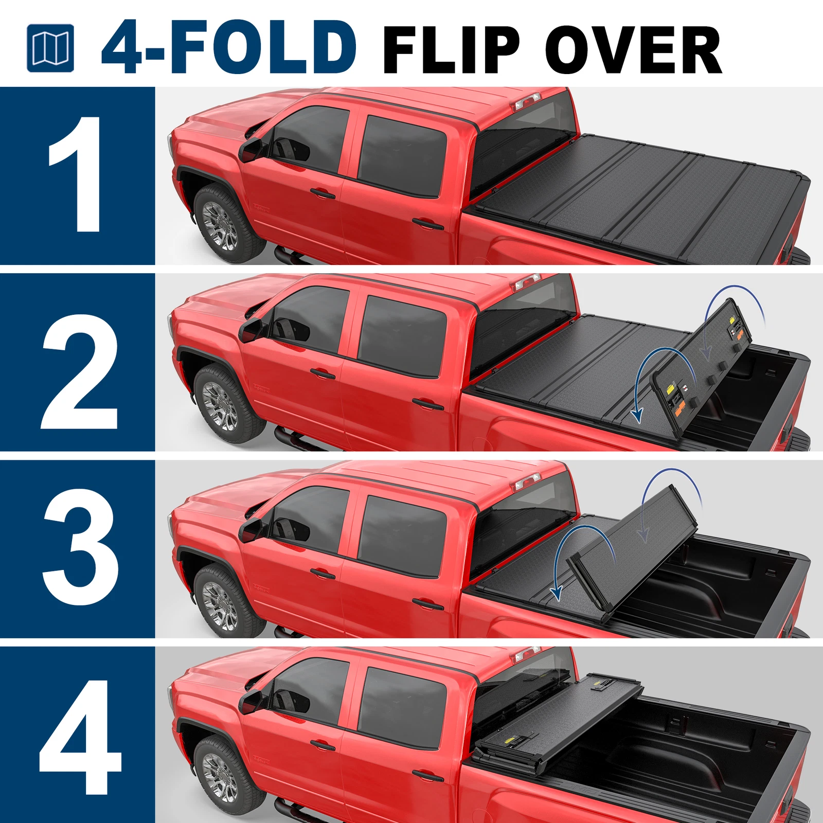 MOSTPLUS 5.8FT 4-Fold Hard Bed Tonneau Cover for 14-18 Chevy Silverado GMC Sierra w/ LED