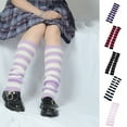 thumbnail image 2 of harmtty 1 Pair Leg Socks Adorable Skin-friendly Multi-colored Striped Leg Warmers for Girl,White Purple Stripe, 2 of 8