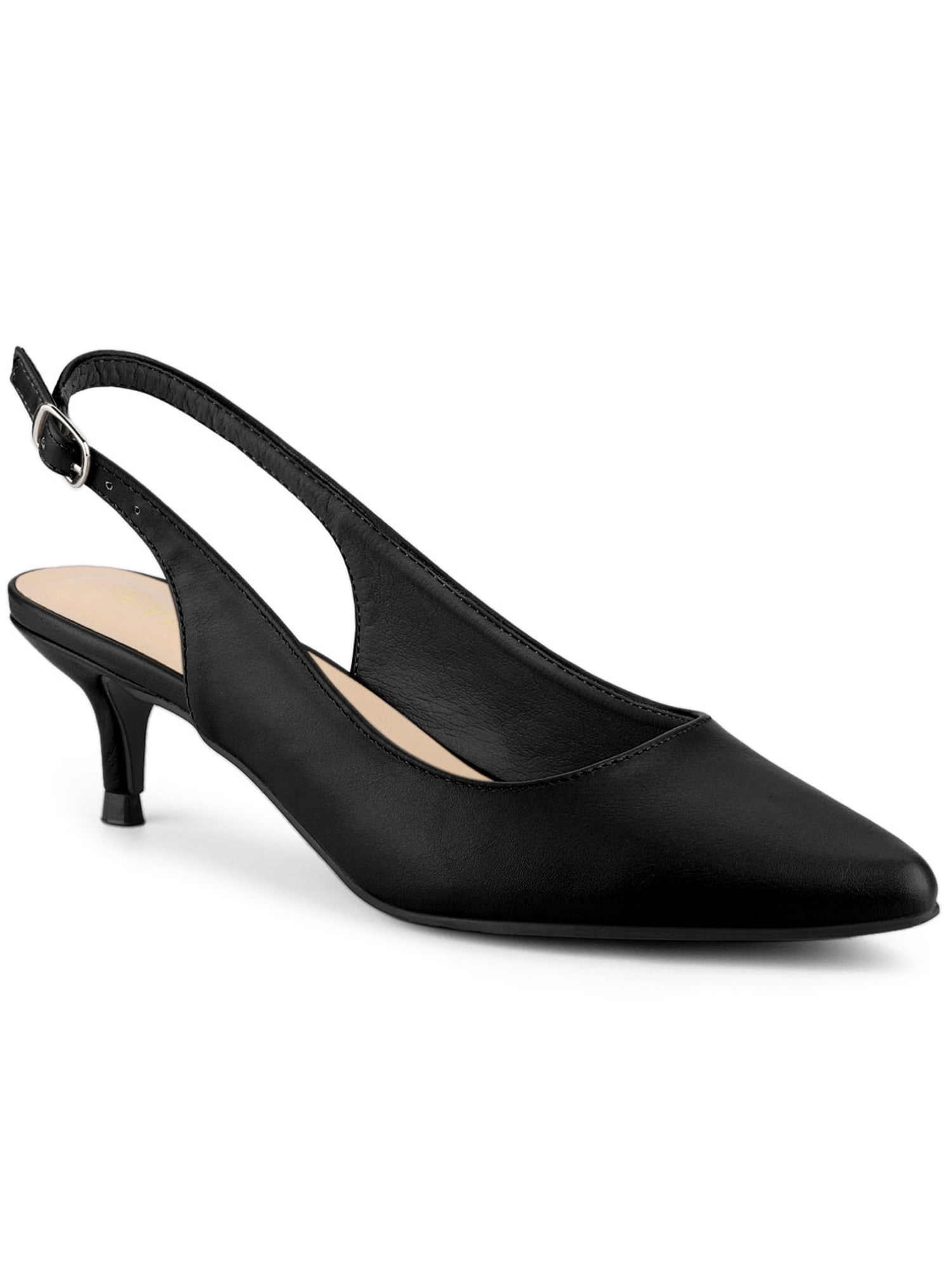 black pointed toe slingback heels
