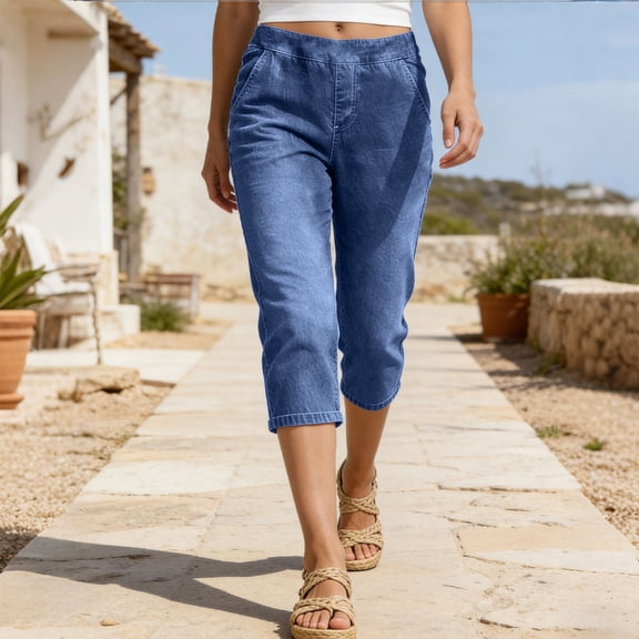 Jean Shorts Womens High Waisted Stretchy Long Denim Shorts Casual 7 Inch Inseam Summer Jeans Shorts with Pockets