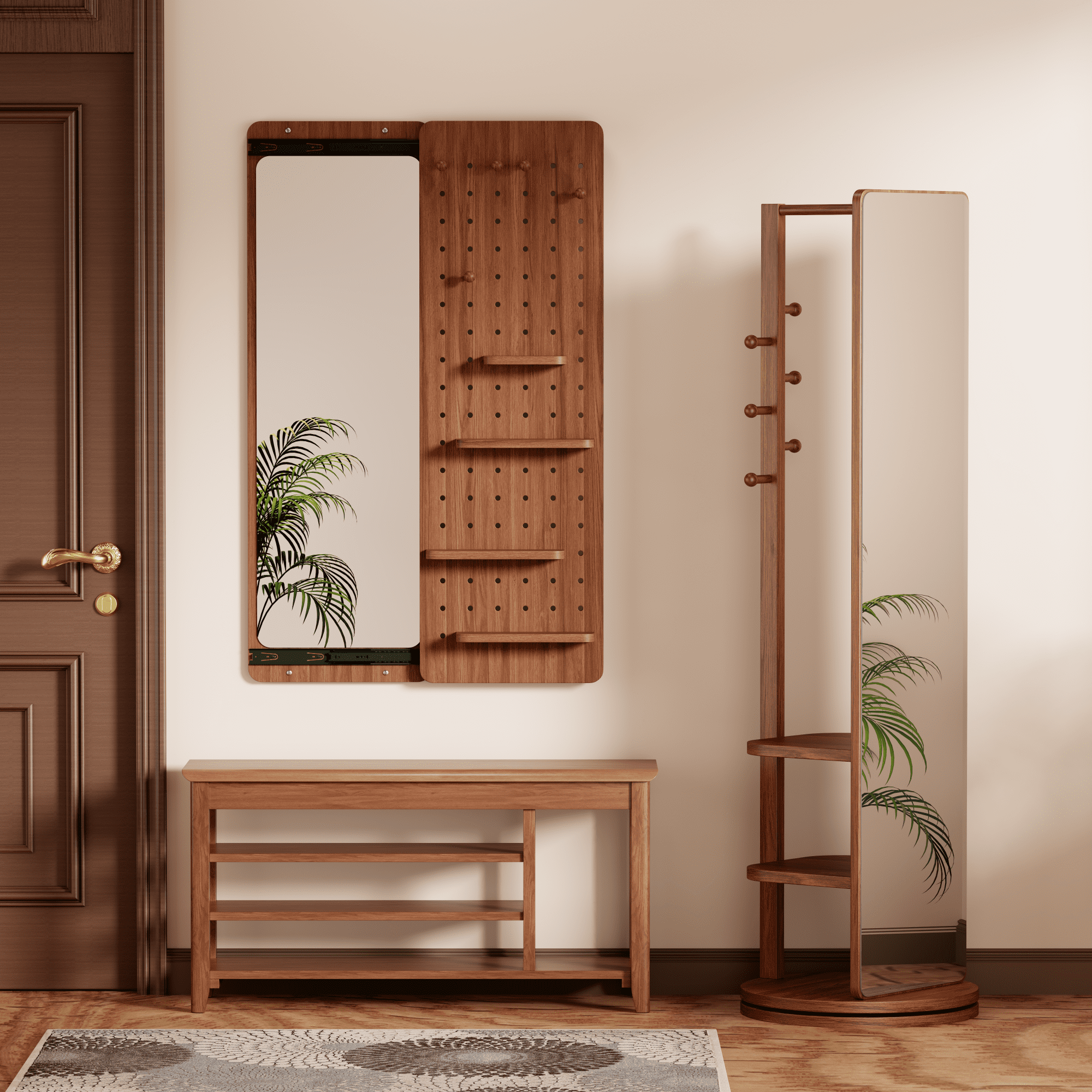 Leumius 47.6"x15.7" Full-Length Mirror, Multi-functional Design Panel Wall-Mounted Full-Length Mirror, Can be Pushed and Pulled for Bedroom Living Room Entrance Walnut