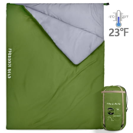 Forbidden Road Double Sleeping Bag Winter 0 ℃/ 30 ℉ 2 Person Water Resistent Lightweight Envelope Sleeping Bags 380T Nylon (Olive (Best Two Person Sleeping Bag)