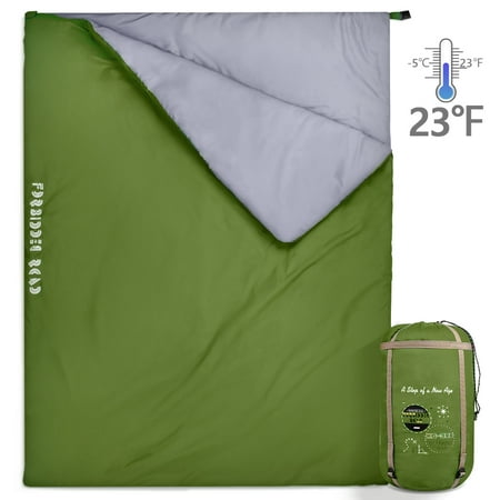 Forbidden Road Double Sleeping Bag Winter 0 ℃/ 30 ℉ 2 Person Water Resistent Lightweight Envelope Sleeping Bags 380T Nylon (Olive (Best Winter Sleeping Bag 2019)