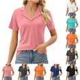 thumbnail image 7 of Womens Summer Tops Notched Lapel V Neck Golf Shirt Dressy Casual Short Sleeve Cotton Soft Tees Tshirts (L, Pink), 7 of 7