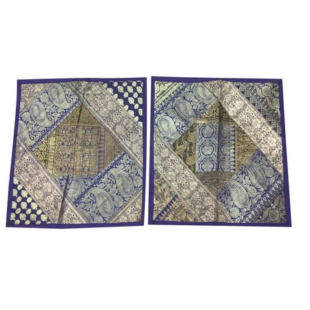 - Mogul 2 Square Silk Cushion Cover Indian Sari Border Purple Patchwork Bohemian Toss Pillow Cases 16x16