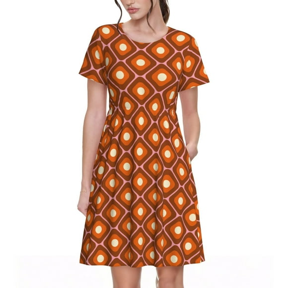 Fotbe 60s and 70s Aesthetic Vestido Largo de Moda para Mujer, Vestido Tipo Camiseta con Manga Corta y Estilo Casual a Rayas y Bloques de Color