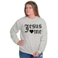 thumbnail image 3 of Jesus Loves Me Religious Christian Women Crewneck Sweatshirt Brisco Brands L, 3 of 6