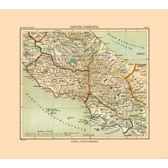 Historic Map - Italy Central - Perthes 1896 - Vintage Wall Art
