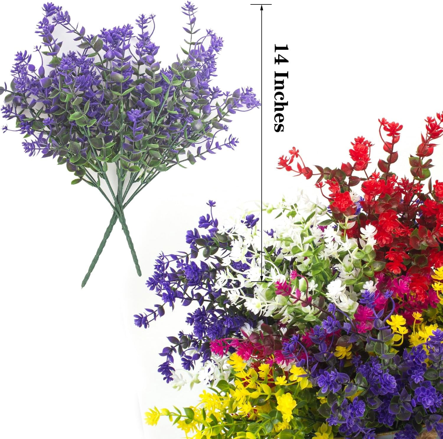 Artificial Flowers, 10 Bundles Outdoor Fake Flowers for Decoration UV Resistant Faux Plastic Plants Garden Porch Window Box Decor