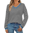 thumbnail image 2 of Levmjia Womens Sweater Crew Neck Long Sleeve Striped Knitted Pullover Soft Comfortable Casual Loose Fit Tops for Fall Winter Office, 2 of 6