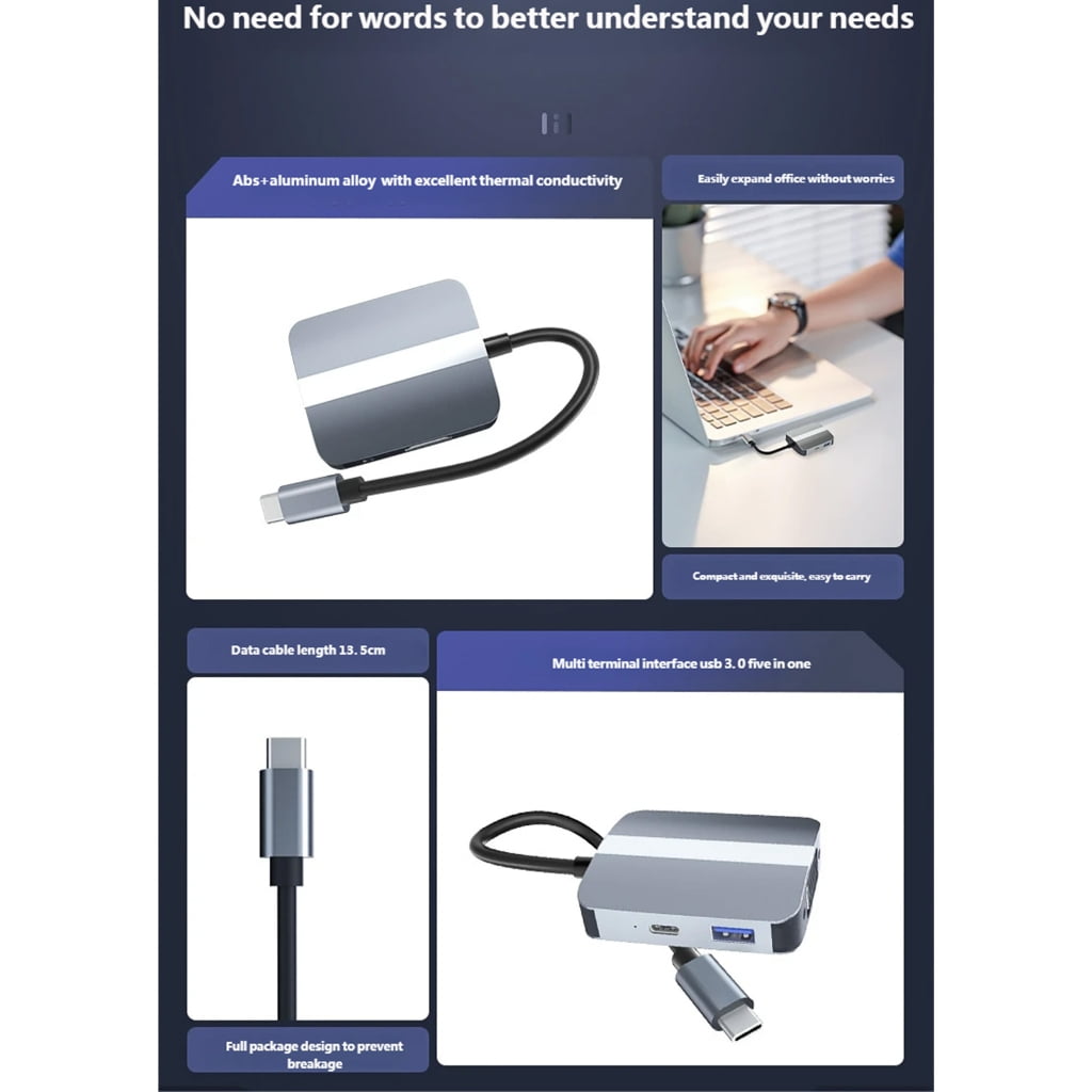 PatungKu 5 in 1 USB C Docking Station Multiport Adapter Multiple Port 3.5mm VGA HDTV