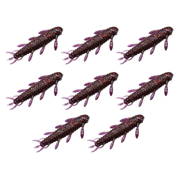 8 señuelos de pesca blandos para lubina, lucioperca, gusanos de río Morado oscuro
