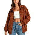thumbnail image 2 of JUUNthy Women's Faux Suede Jacket, Zipper Lapel Collar Long Sleeve Loose Fashion Casual Outerwear Coat Brown M, 2 of 14