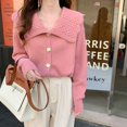 thumbnail image 2 of Cárdigan de punto con cuello de muñeca retro japonés para mujer, nuevo diseño de otoño, chaqueta de suéter de color sólido con estilo de fragancia pequeña de nicho, 2 of 5