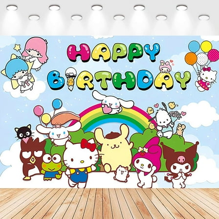 5 X3ft Sanrio Cartoon Birthday Party Decorations Supplies, Masks Party Photography Backdrop Photo Decor Banner, Kids Boys Baby Shower Photography Backdrop