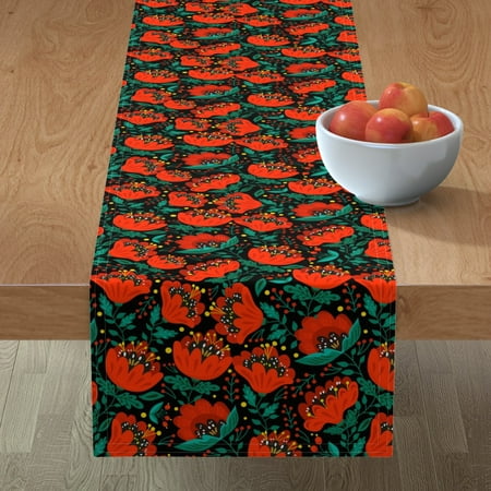 

Cotton Sateen Table Runner 90 - Christmas Red Poppy Field Flowers Floral Colorful Blooms Boho Bohemian Poppies Bright Ethnic Print Custom Table Linens by Spoonflower