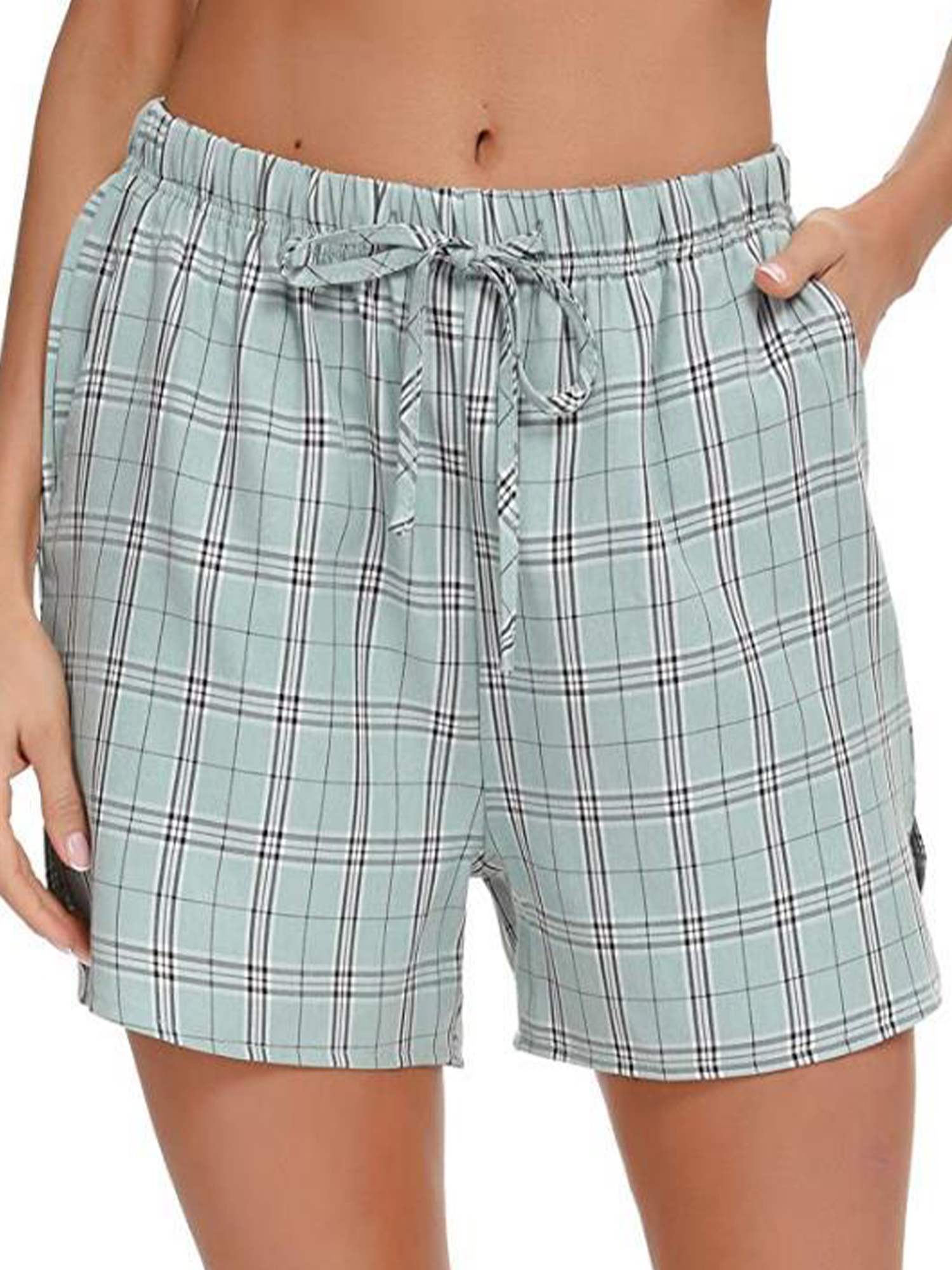 Glookwis Plaid Sleep Shorts for Women Casual Loose Wide Leg Short Pants