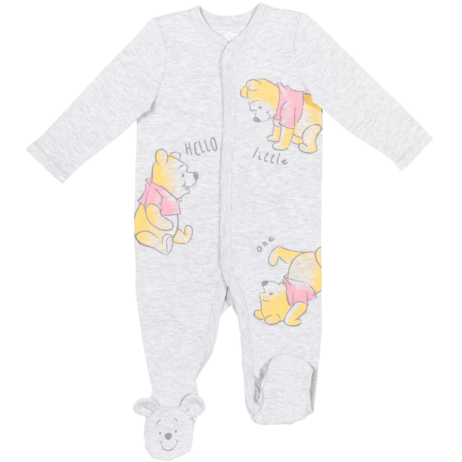Disney Winnie the Pooh Baby Boys' 2-Pack Footed One-Piece Sleep N' Play Pooh White Grey