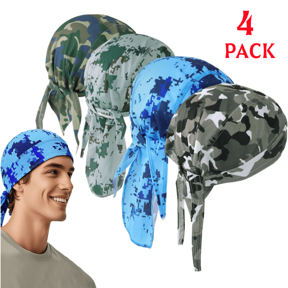 4Pcs Do Rag Skull Caps for Men, Breathable Cooling Doo Rags Hat Helmet Linner Beanie Cycling Motorcycle Bandana