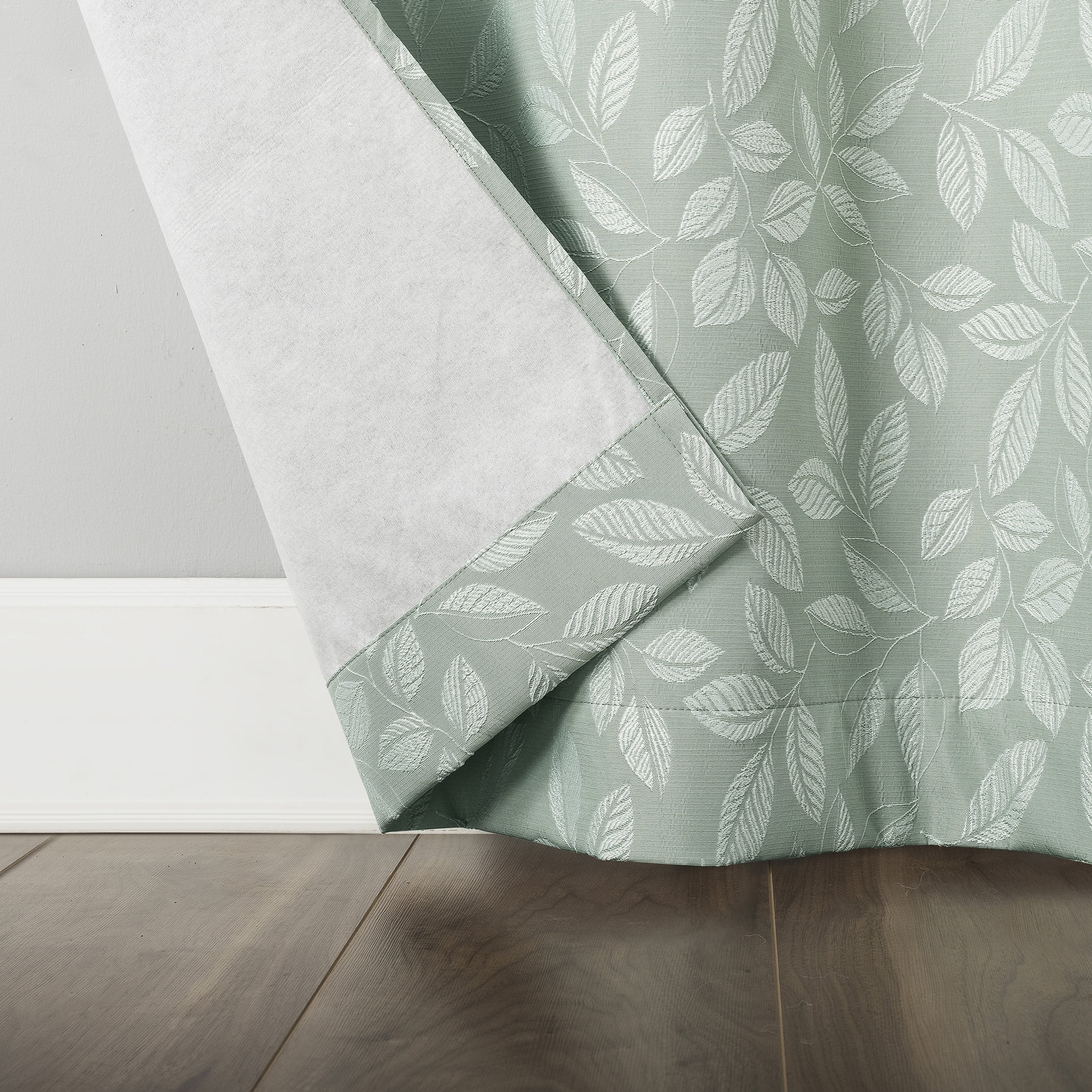 Sun Zero Satti Embroidered Leaf 100% Blackout Grommet Curtain Panel, 40"X84", Sage Green