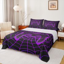 Manfei Happy Halloween Spider Web Bed Sheets,Cartoon Gamepad King Sheets,Purple Black Sheet Set For Kid Boy,Lightweight Room Decorative,4-Piece