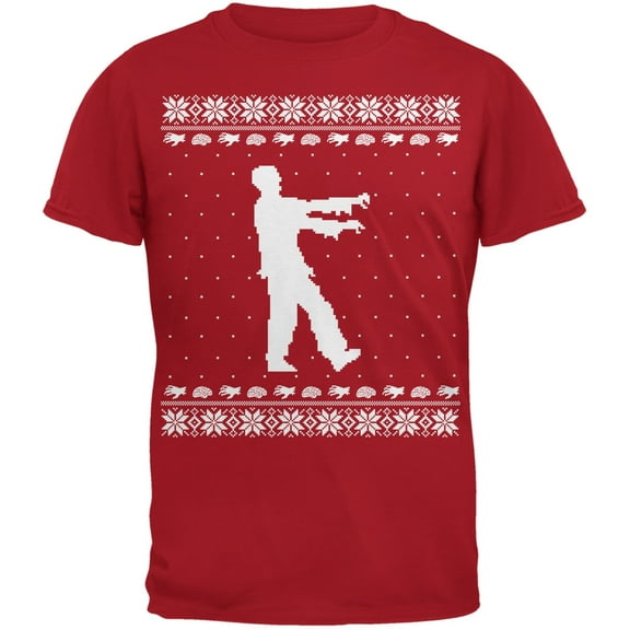 Big Zombie Ugly Christmas Sweater Red Adult T-Shirt - Medium