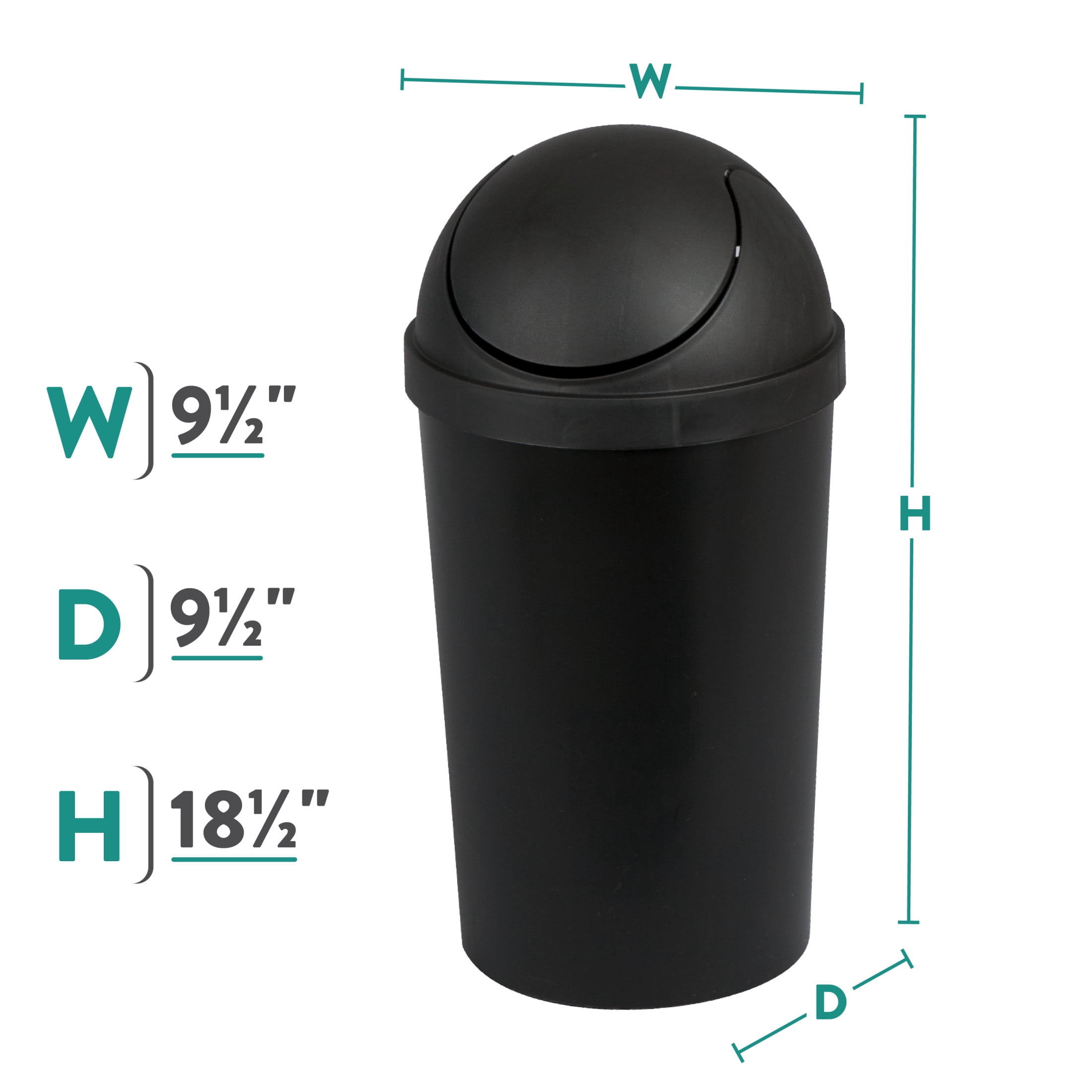 Sterilite Bathroom Trash Can, 3 Gallon Small Plastic Garbage Bucket Bin with Swing Top Lid, Black