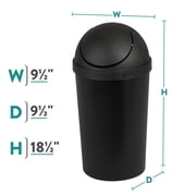 Sterilite Small Bathroom Trash Can, 3 Gallon Plastic Garbage Bucket Bin with Swing Top Lid, Black