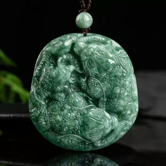 HOOUN Real Grade A Jade Jadeite Men Women Lucky Double Wealth Coad Pendant