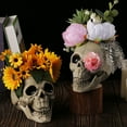thumbnail image 3 of BNNG Halloween Sculpture Decoration 7 Inch Statue Desktop Ornament With Flower Headwear For Halloween Day Of The Dead Home Decoration Party Props Creative Gift Themed Activity Props, 3 of 8