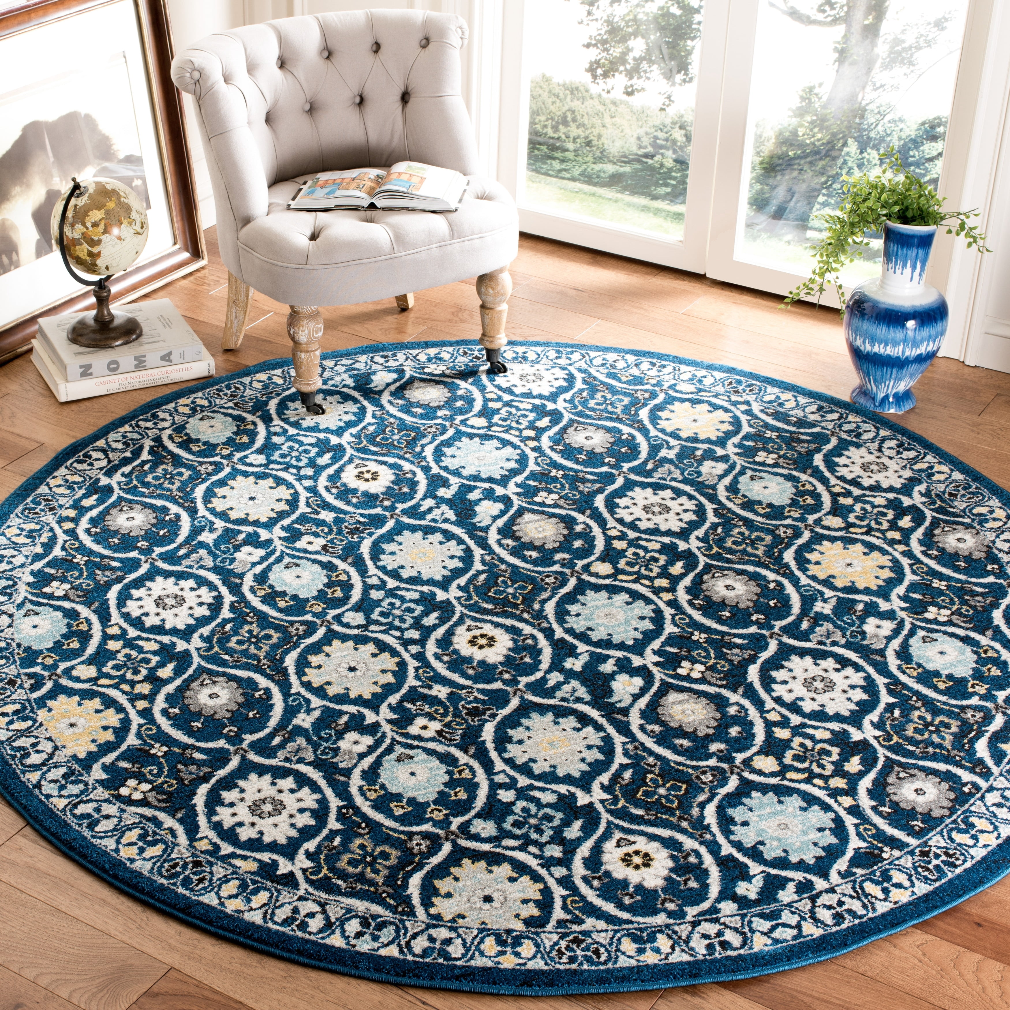 Safavieh EVOKE, ROYAL / IVORY, 6'-7" X 6'-7" Round, Area Rug, EVK210A-7R