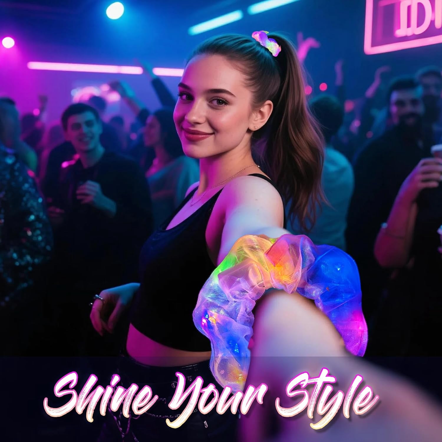 20 PCS Light up Scrunchies, 3 Glow Mode, Hair Accessories for Women, Glow in the Dark Party Supply for Festival Rave Slumber Party