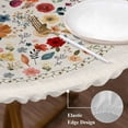 thumbnail image 4 of Round Fitted Tablecloth with Elastic Edged, Country Wild Flower Bohemian Fitted Circle Tables Cover Wipeable Waterproof Table Cloth for Indoor Outdoor Use Tabletop Decor Colorful Floral Ombre Leaves, 4 of 4