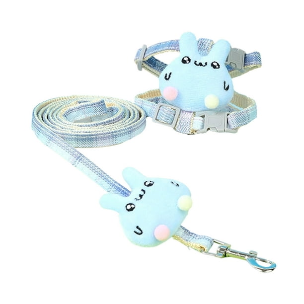Arnés y correa ajustables para gatos, con diseño de conejito, para pasear, azul, pequeño