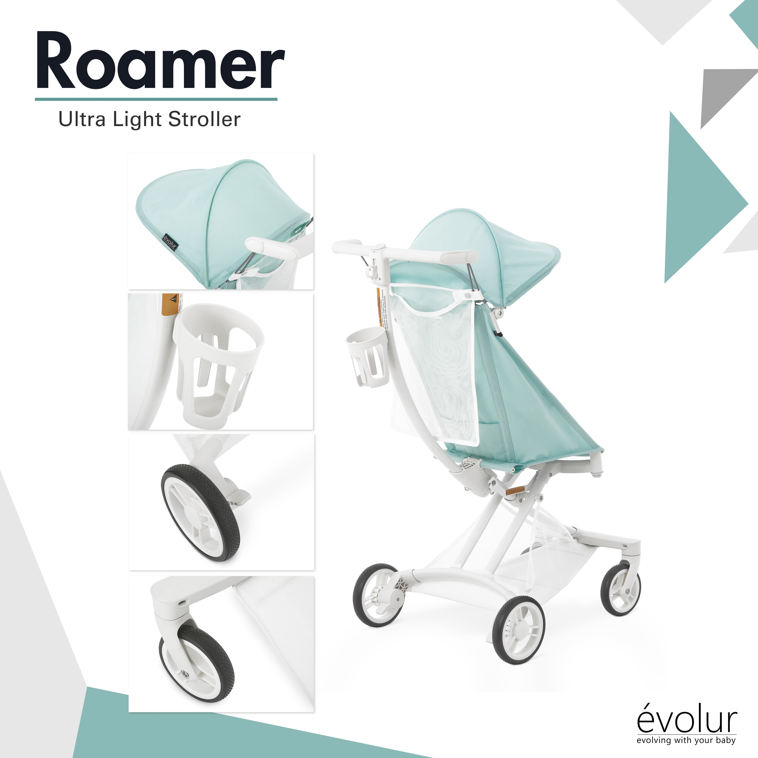 Evolur Roamer Ultra Light Stroller, White Blue